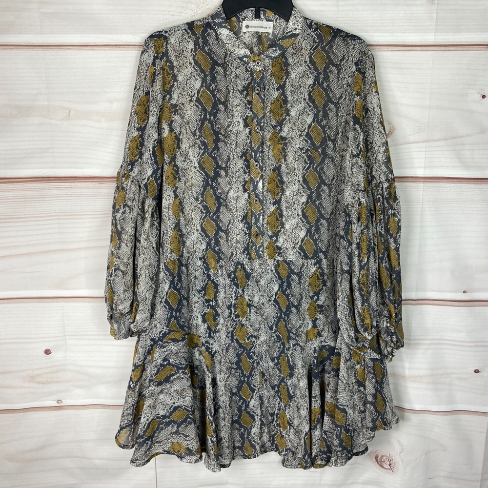 The Impeccable Pig Dress Womens S Snakeskin 1/2 Button Up Long Sleeve Crew Neck
